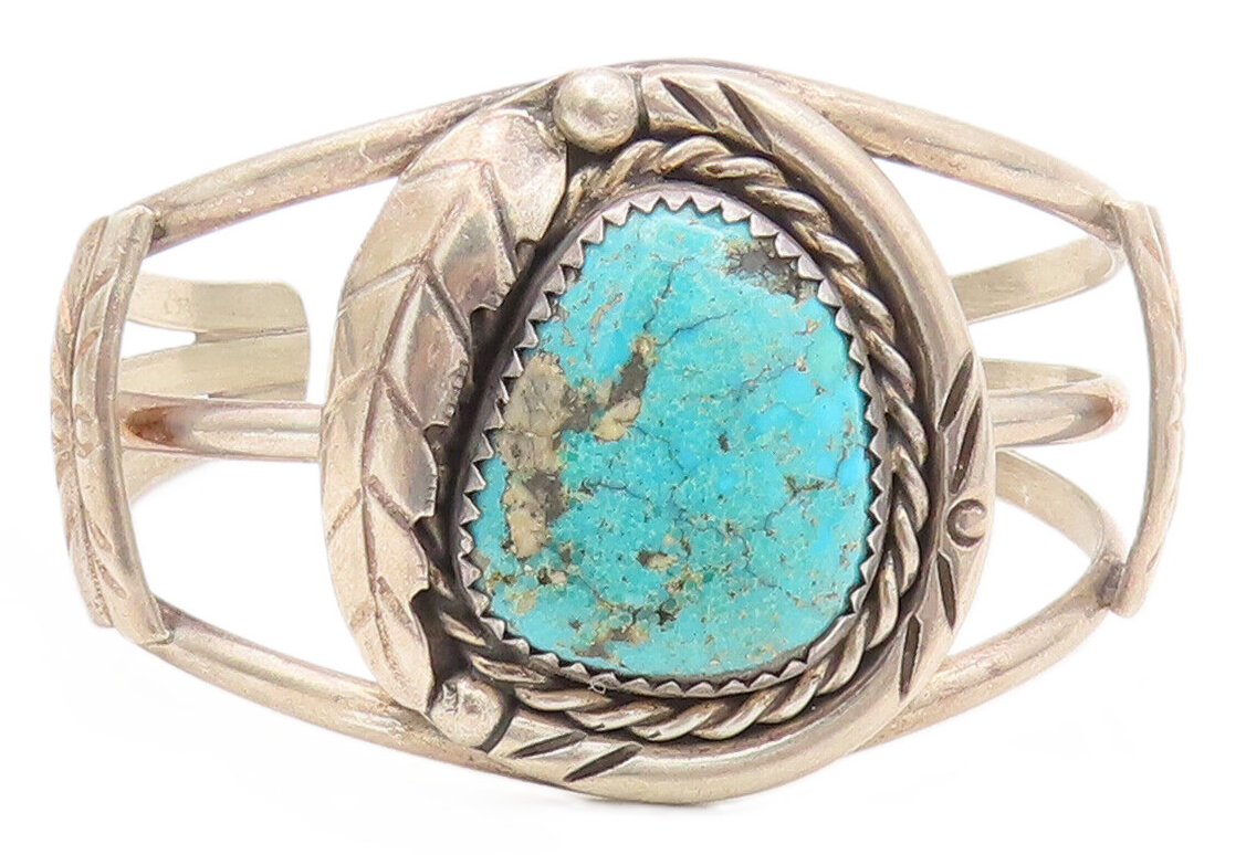 NAVAJO 925 Sterling Silver Vintage Real Royston Turquoise Bracelet  BT10106