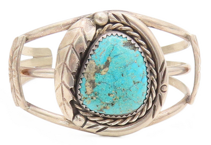 NAVAJO 925 Sterling Silver Vintage Real Royston Turquoise Bracelet  BT10106