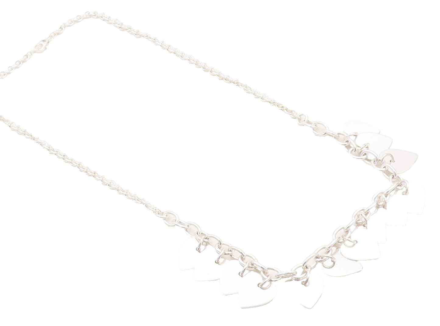 925 Sterling Silver Vintage Necklace Designer Carved Dangling Hearts  NE4389