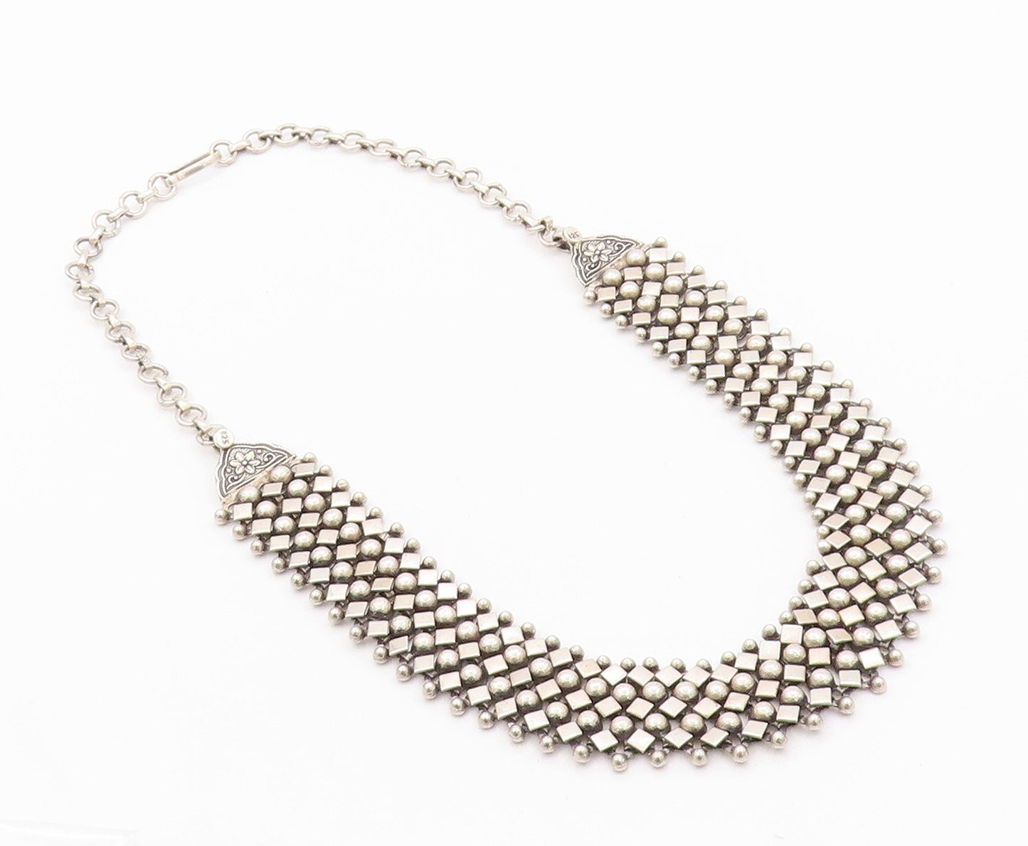 925 Sterling Silver Vintage Necklace Designer Sphere And Square Cutouts NE4529