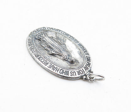 925 Sterling Silver Vintage Virgin Mary Religious Prayer Drop Pendant PT3411