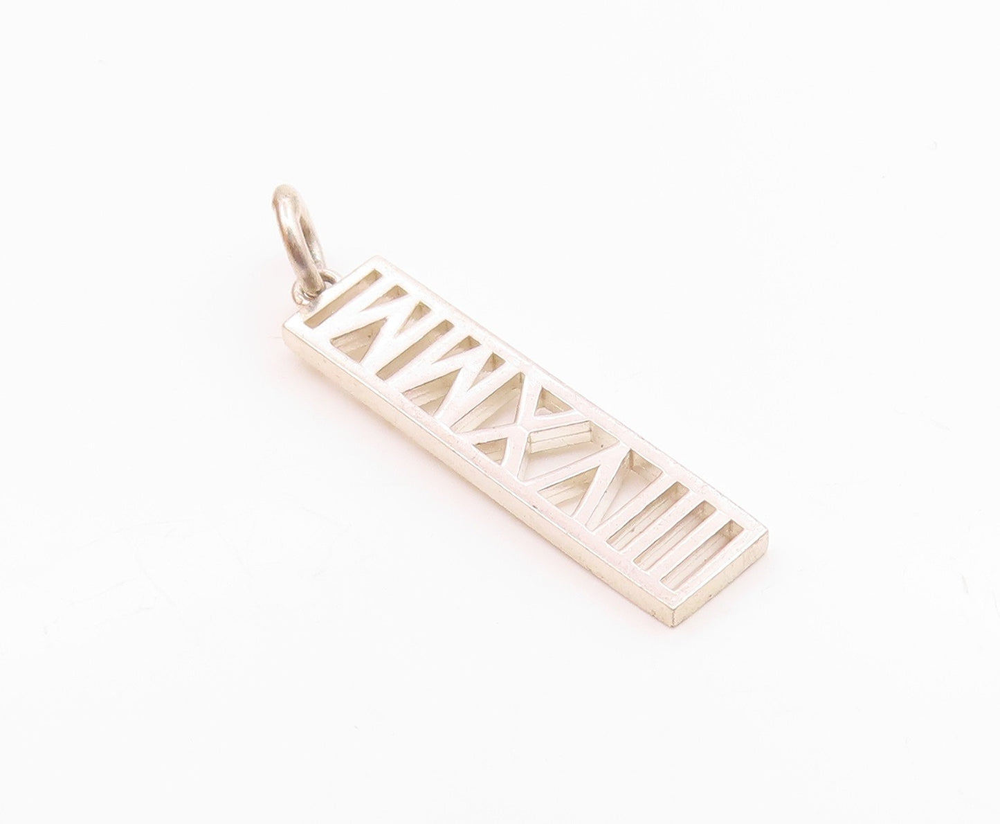 925 Sterling Silver Vintage Carved Roman Numbers 2018 Linear Pendant  PT21291