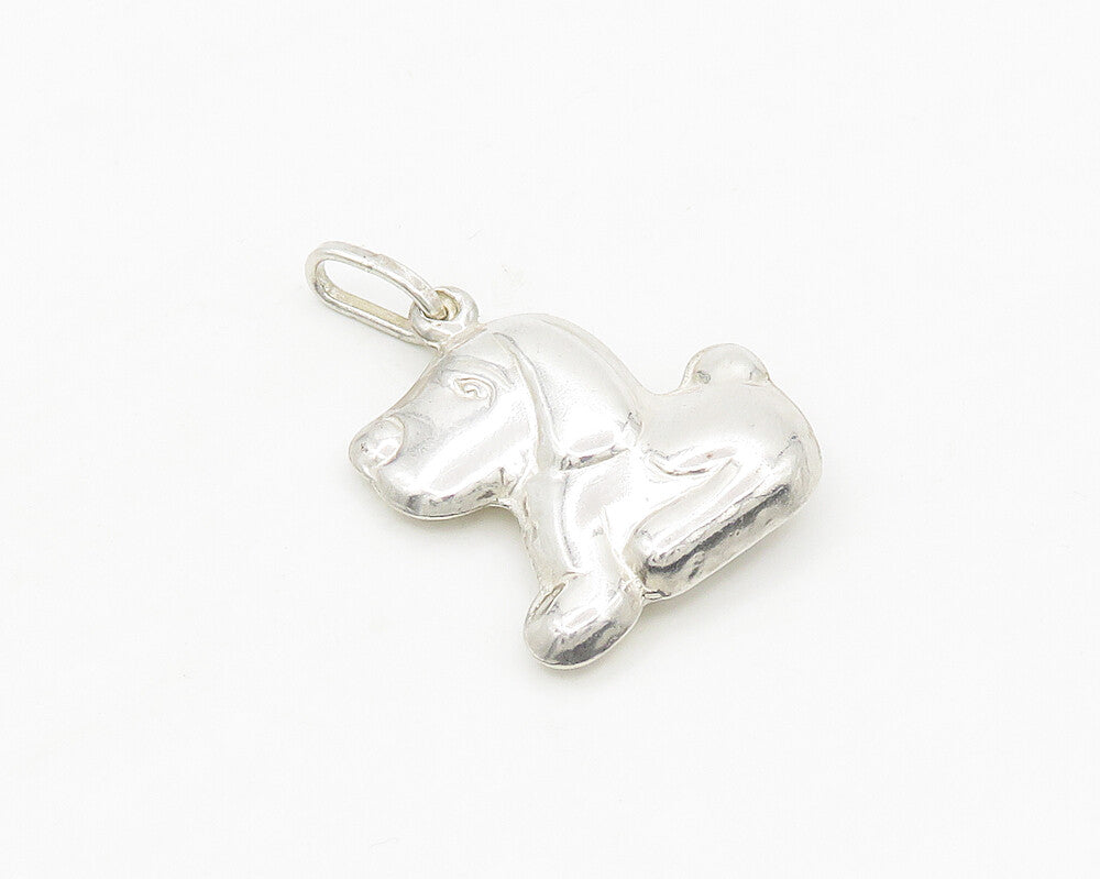 925 Sterling Silver  Vintage Shiny Hollow Sitting Dog Pendant  PT13829