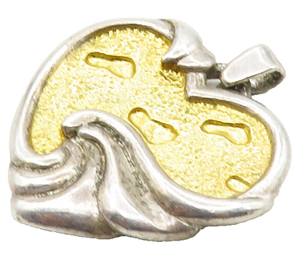 GORHAM 925 Silver  Vintage Two Tone Heart Footprints Quote Pendant  PT12833