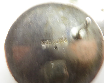 925 Sterling Silver  Vintage Shiny Round Button Drop Earrings  EG9713