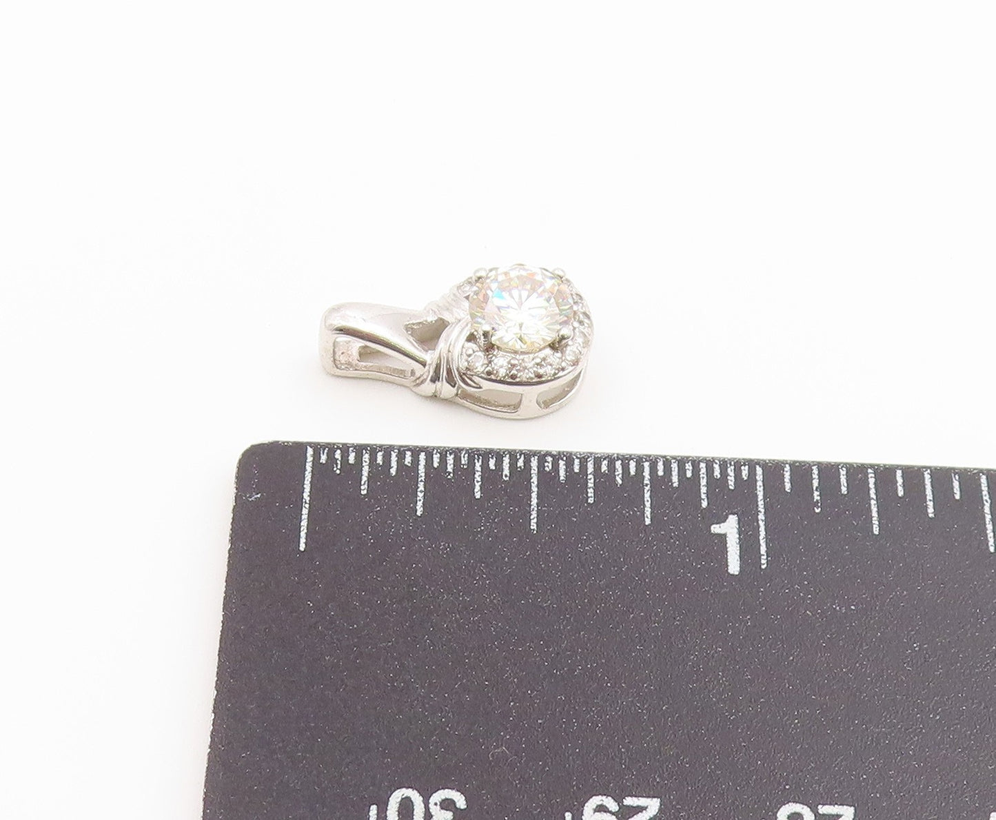 925 Sterling Silver Vintage Pendant Round Cut CZ Halo Solitaire Charm  PT26541