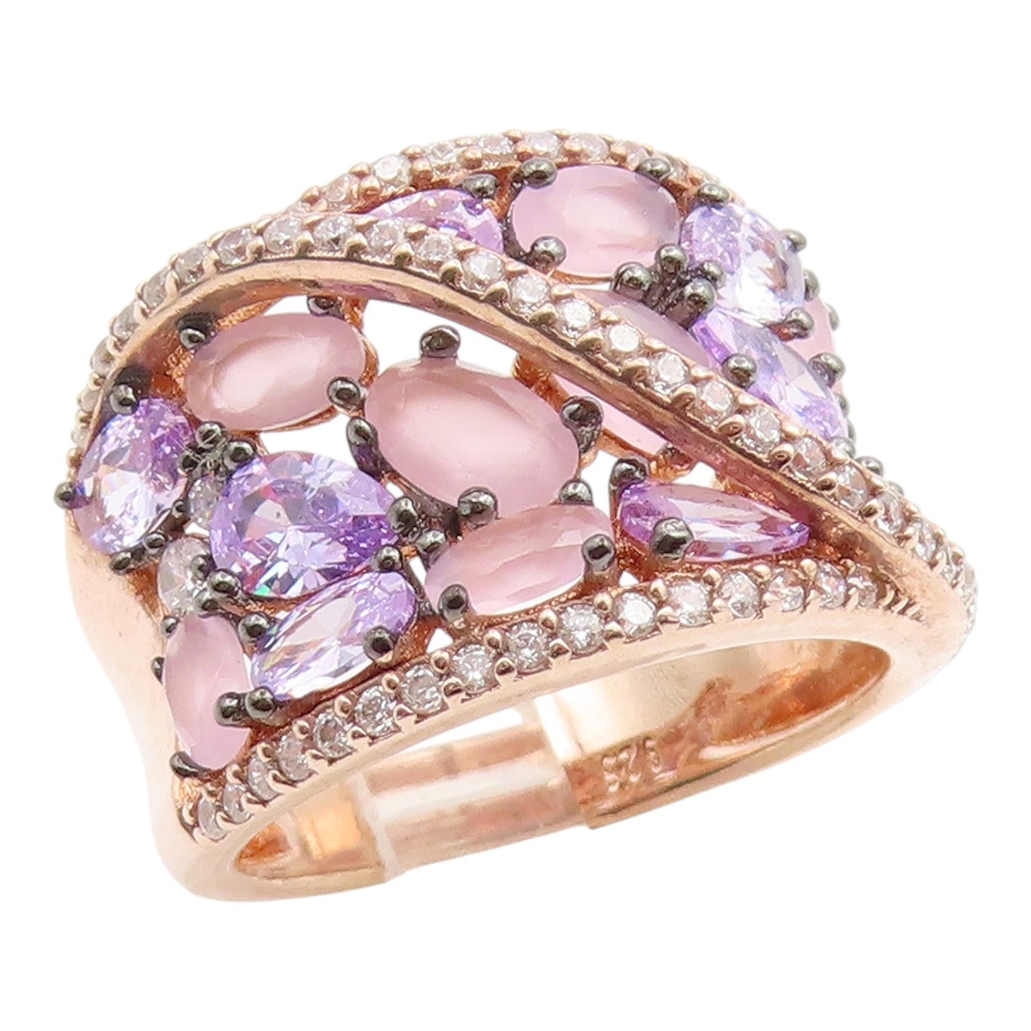 925 Sterling Silver Vintage Ring Gold Plated Multi Gemstone Band Sz 8.5 RG35389