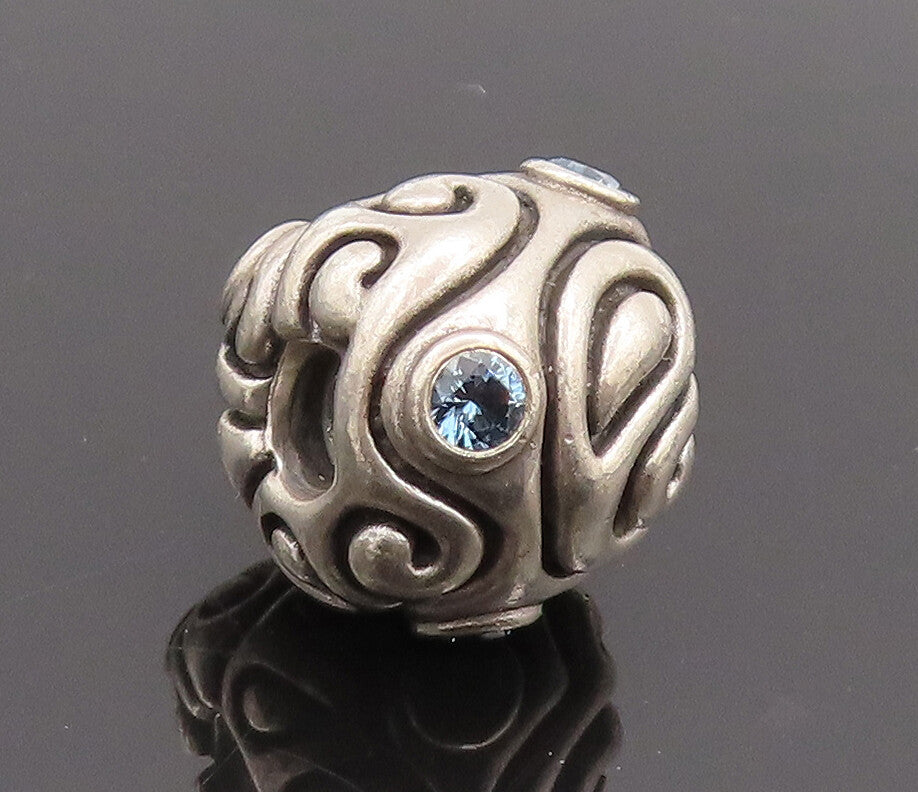 925 Sterling Silver Vintage Pendant PANDORA Swirly Etched Topaz Bead  PT22628