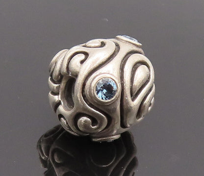 925 Sterling Silver Vintage Pendant PANDORA Swirly Etched Topaz Bead  PT22628