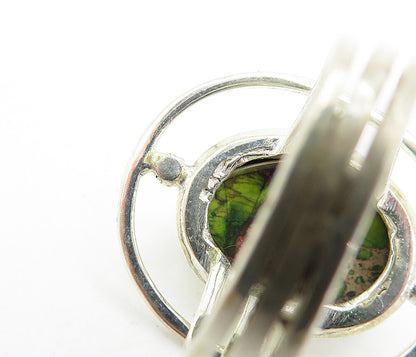 925 Sterling Silver  Green & Purple Jasper Shiny Cocktail Ring Sz 7.5  RG8036
