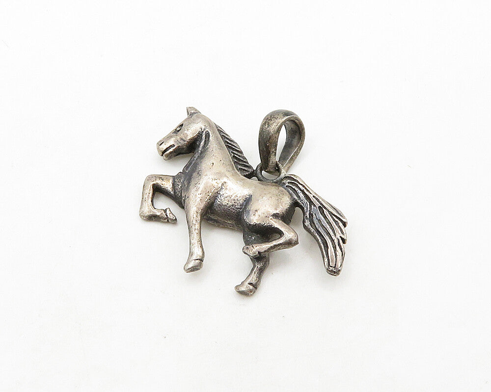 925 Sterling Silver  Vintage Petite Dark Tone Galloping Horse Pendant  PT15503