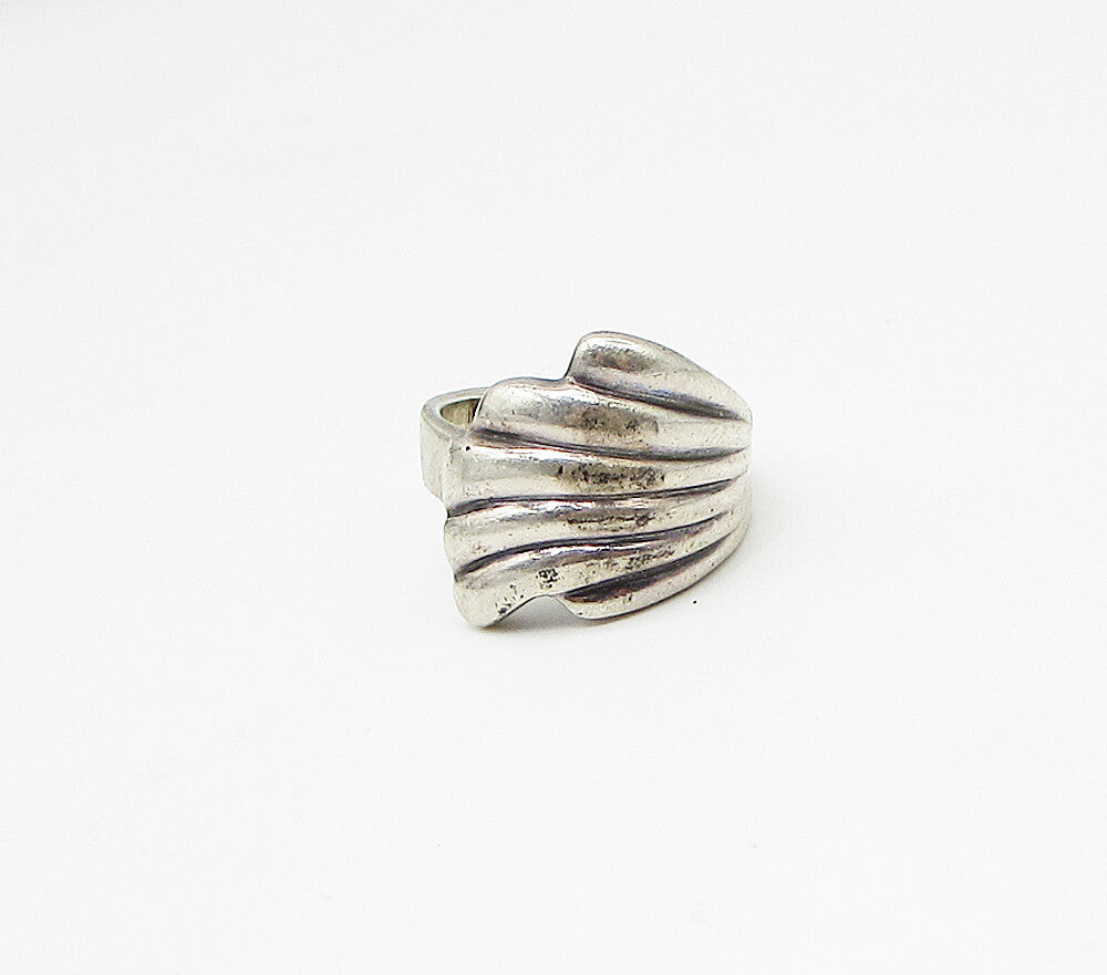 925 Sterling Silver  Vintage Feather Design Bypass Band Ring Sz 9  RG3397
