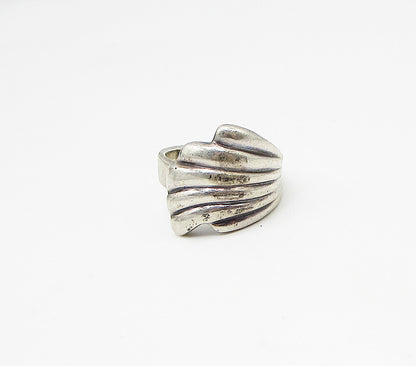 925 Sterling Silver  Vintage Feather Design Bypass Band Ring Sz 9  RG3397