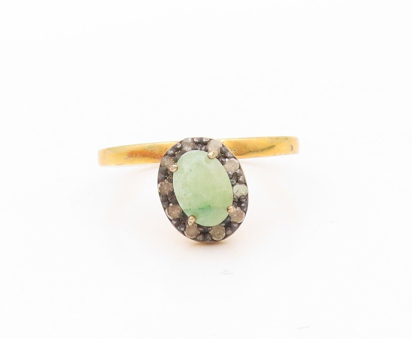 925 Sterling Silver Vintage Ring Gold Plated Diamonds & Gemstones  Sz 8  RG30312