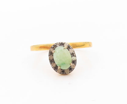 925 Sterling Silver Vintage Ring Gold Plated Diamonds & Gemstones  Sz 8  RG30312