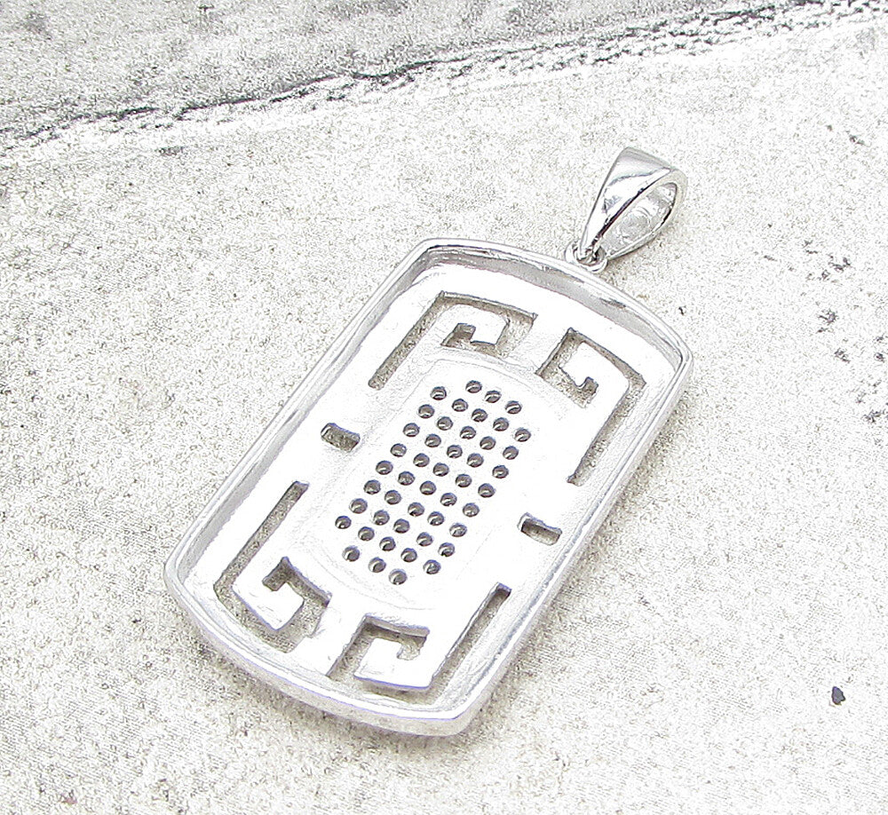 925 Sterling Silver  Cubic Zirconia Rectangular Cluster Drop Pendant  PT1409