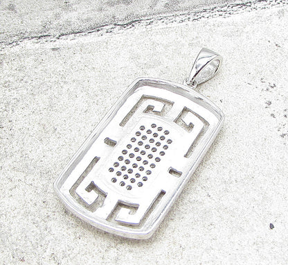925 Sterling Silver  Cubic Zirconia Rectangular Cluster Drop Pendant  PT1409