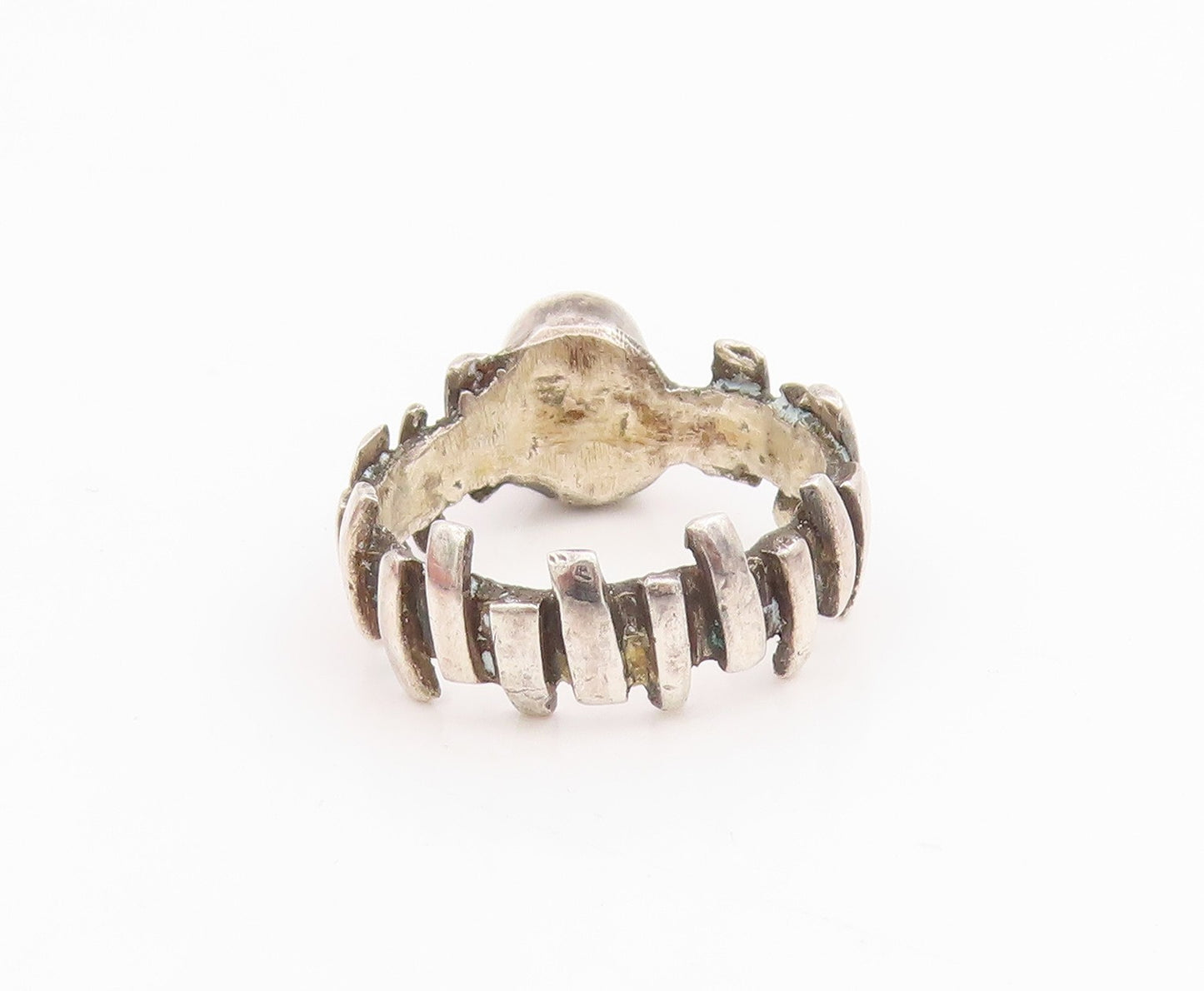 925 Sterling Silver Vintage Ring Cabochon Onyx Ribbed Design Band  Sz 5  RG33843