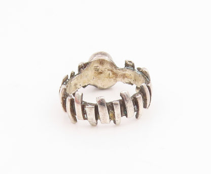 925 Sterling Silver Vintage Ring Cabochon Onyx Ribbed Design Band  Sz 5  RG33843