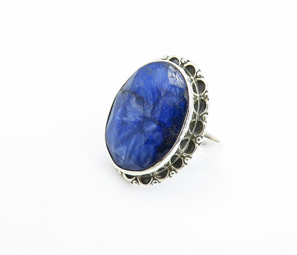 925 Sterling Silver Faceted Sodalite Circle Border Cocktail Ring Sz 6 RG8075