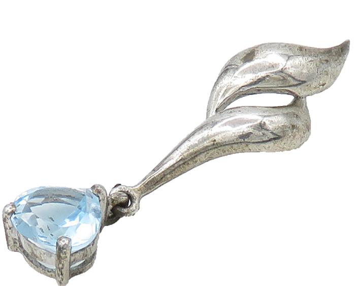 925 Sterling Silver  Shiny Blue Topaz Love Heart Drop Pendant  PT12661