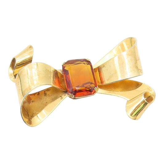 CORO 925 Sterling Silver  Vintage Citrine Bow Tied Ribbon Brooch Pin  BP8775