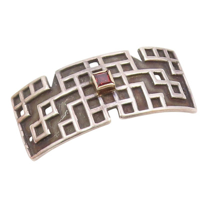 DESIGNER 925 Silver & 14K GOLD  Vintage Square Garnet Dome Pendant  PT20258