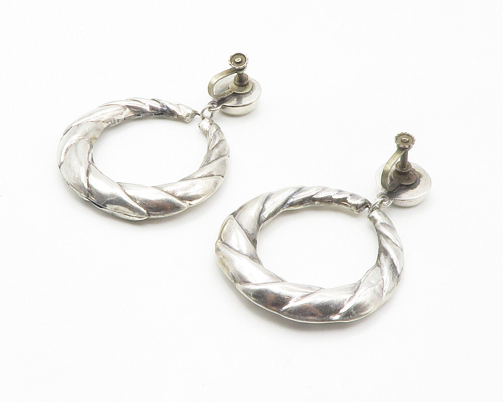 MEXICO 925 Sterling Silver  Vintage Hollow Round Twist Drop Earrings  EG7288