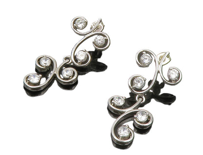 925 Sterling Silver  Sparkling Cubic Zirconia Swirl Dangle Earrings  EG7101