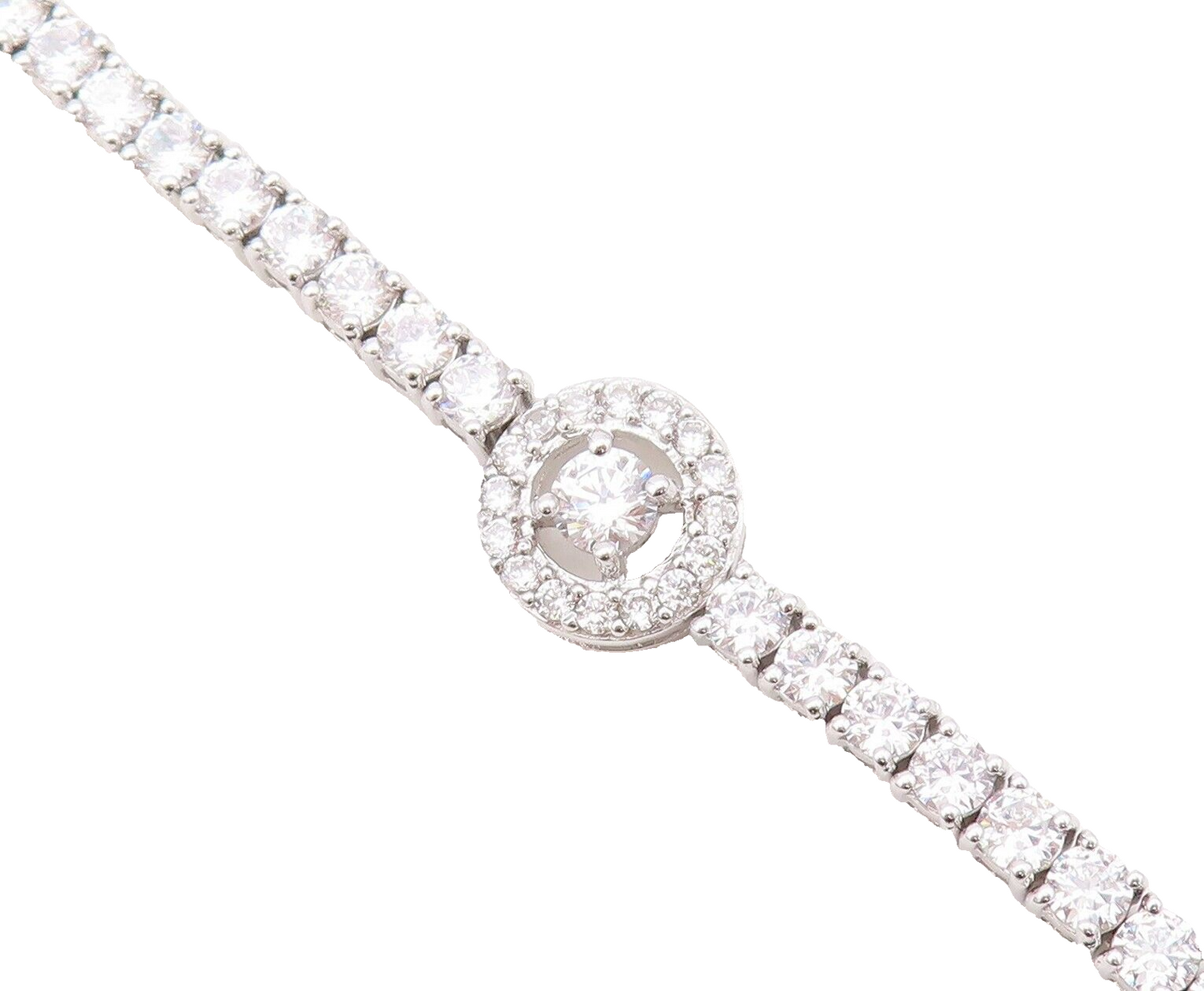 925 Sterling Silver Vintage Bracelet Minimalist CZ Halo Ring Band  BT10757