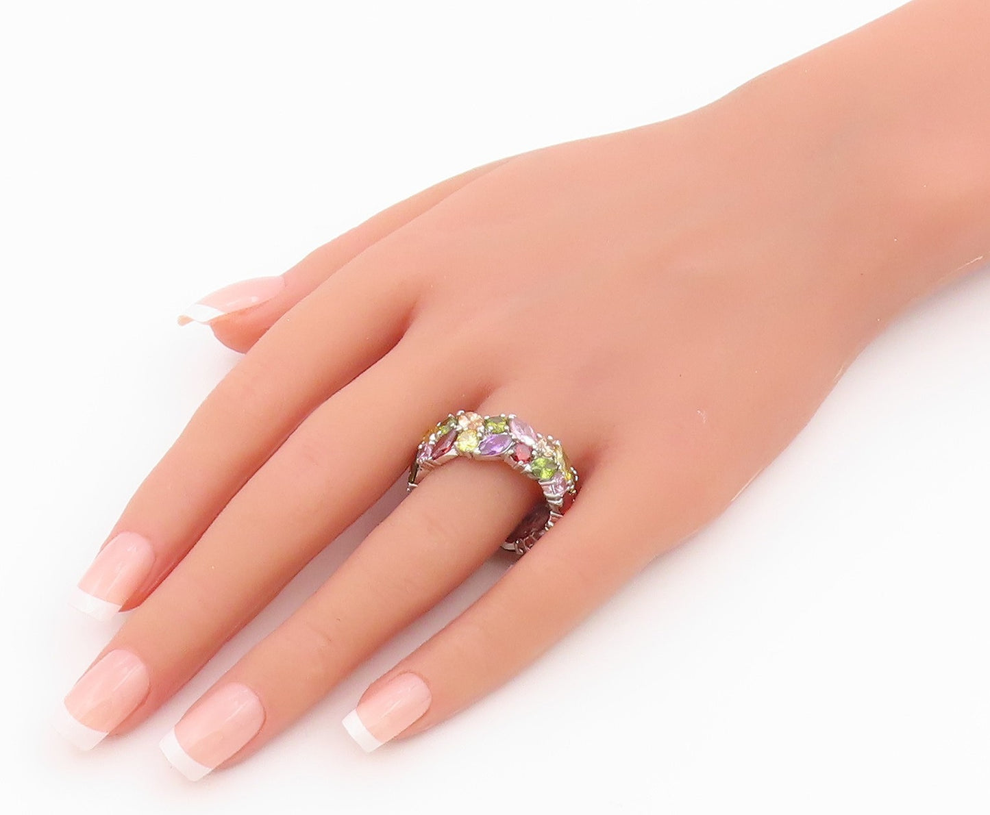 925 Sterling Silver Vintage Ring Multi Gemstone Eternity Band  Sz 12  RG36440