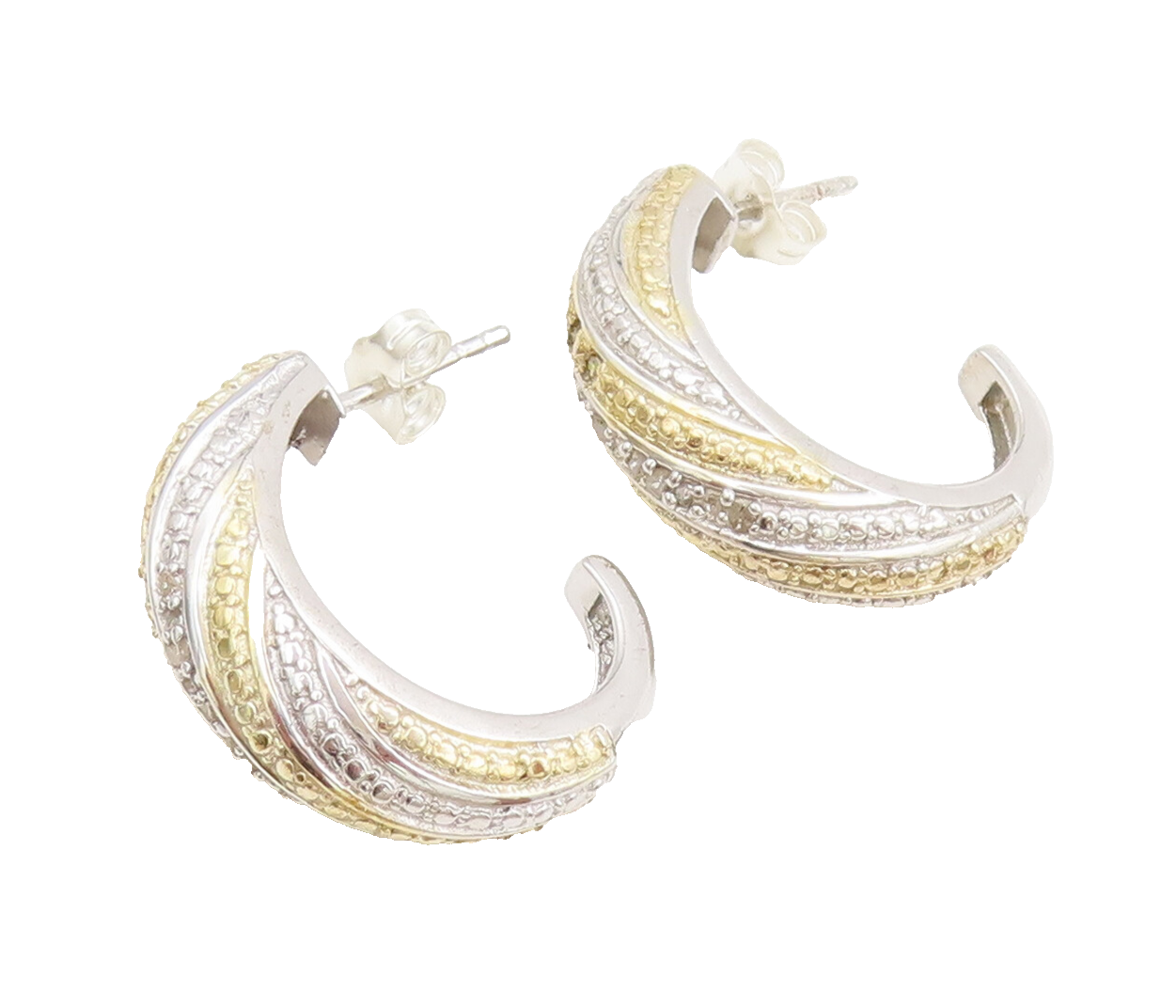 925 Sterling Silver Vintage Gold Plated Real Diamonds J Hoop Earrings  EG12519
