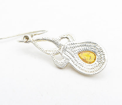 925 Sterling Silver  Cabochon Cut Amber Celtic Knot Dangle Earrings  EG3793