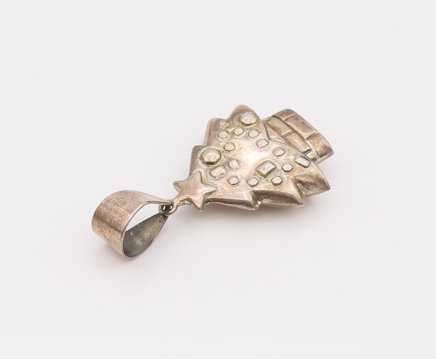 925 Serling Silver  Vintage 3D Mini Star At Top Christmas Tree Pendant PT22047