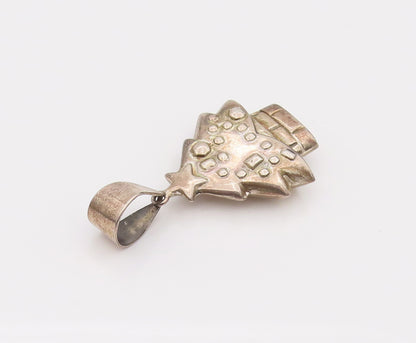 925 Serling Silver  Vintage 3D Mini Star At Top Christmas Tree Pendant PT22047