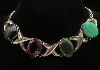 925 Silver  Vintage Hematite Amethyst Turquoise & Jasper Chain Necklace NE2182
