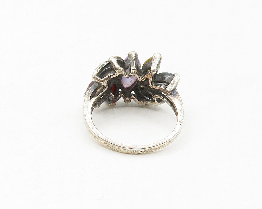 925 Sterling Silver  Vintage Amethyst Garnet & Topaz Band Ring Sz 7  RG17052