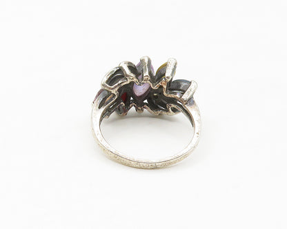 925 Sterling Silver  Vintage Amethyst Garnet & Topaz Band Ring Sz 7  RG17052