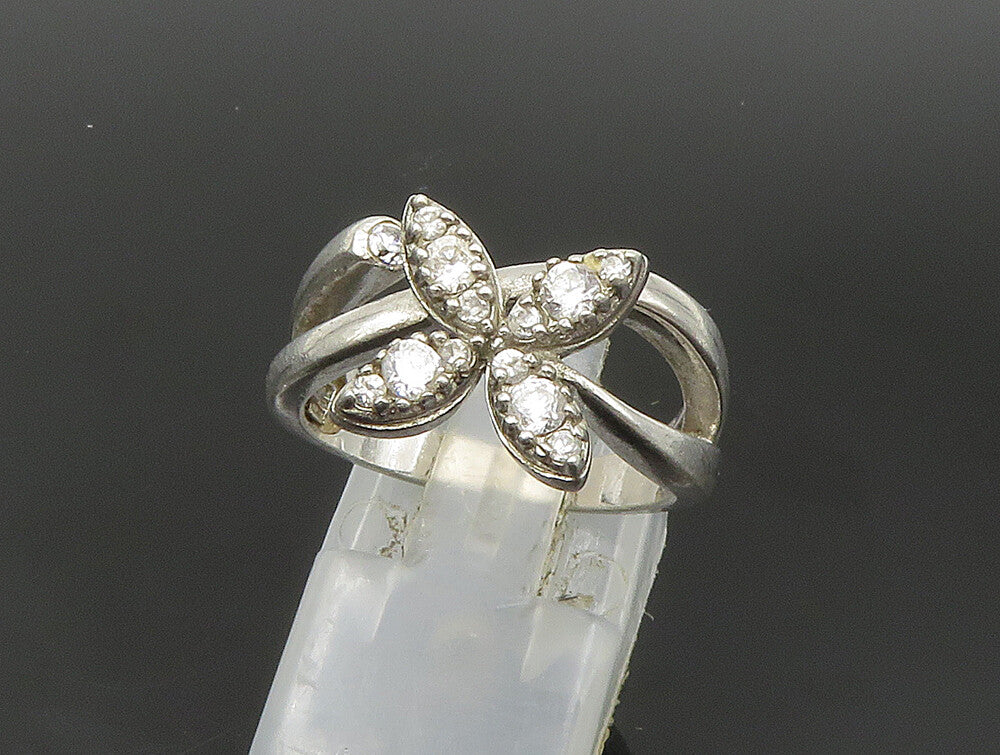 925 Sterling Silver  Vintage Topaz Floral Motif Split Band Ring Sz 7  RG24058