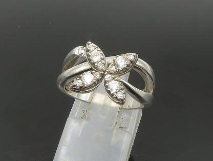 925 Sterling Silver  Vintage Topaz Floral Motif Split Band Ring Sz 7  RG24058