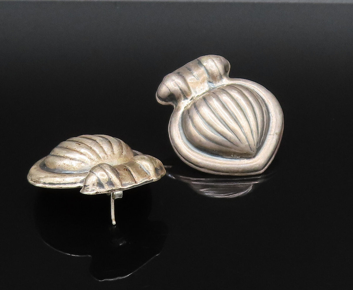 MEXICO 925 Sterling Silver  Vintage Hollow Ribbed Drop Earrings  EG12099