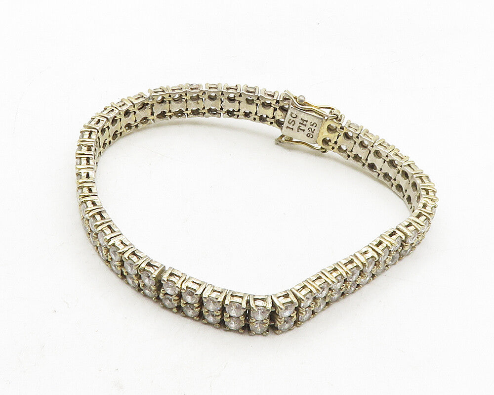 925 Sterling Silver  Cubic Zirconia Gold  Plated Shiny Tennis Bracelet  BT4342
