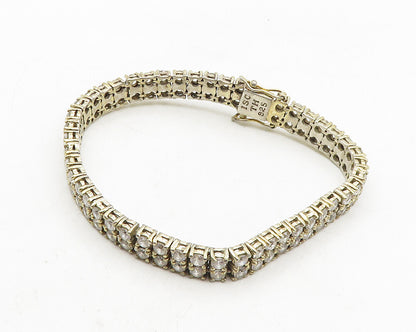 925 Sterling Silver  Cubic Zirconia Gold  Plated Shiny Tennis Bracelet  BT4342