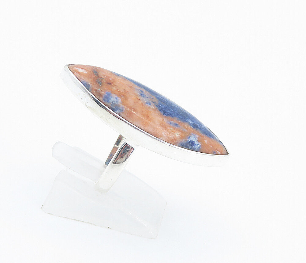 925 Sterling Silver  Sodalite Pointed Oval Shiny Cocktail Ring Sz 9.5  RG8430