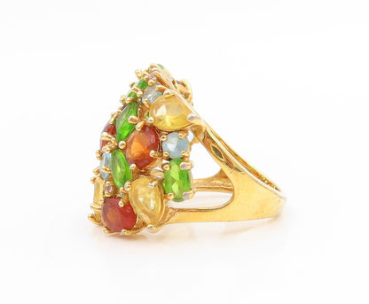 925 Sterling Silver Vintage Ring Gold Plated Multi Gemstone Cluster Sz 6 RG34695