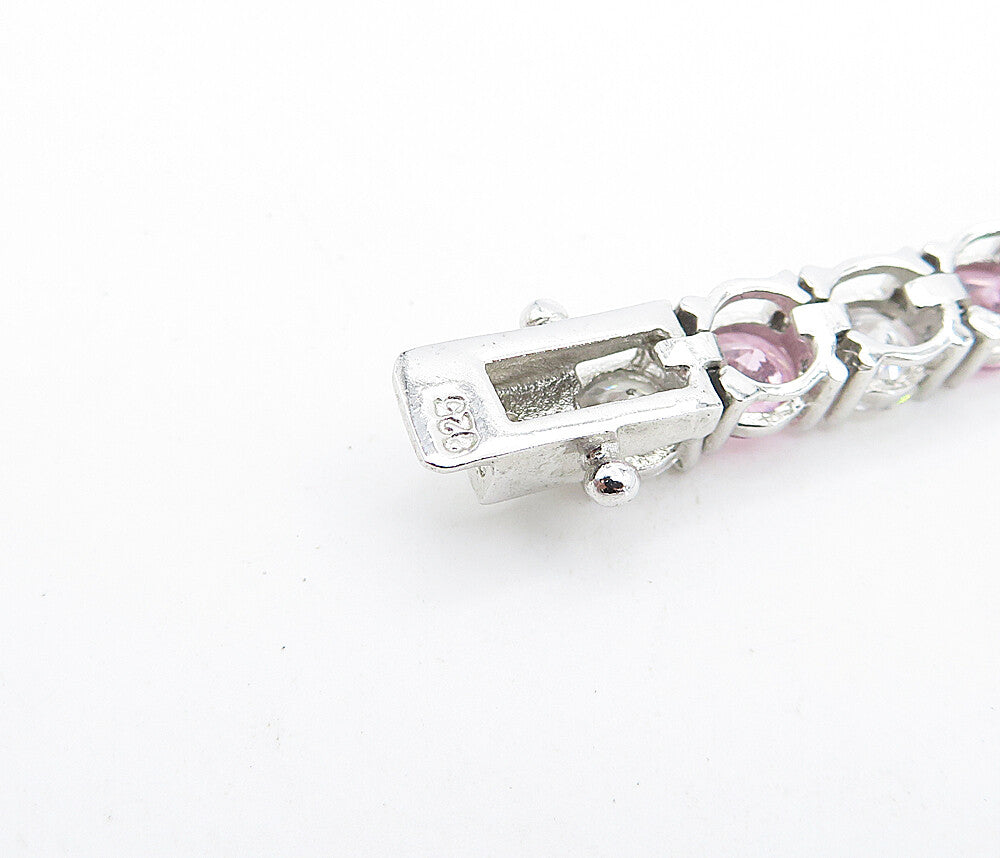 925 Sterling Silver   Pink & White Cubic Zirconia Tennis Bracelet  BT3233