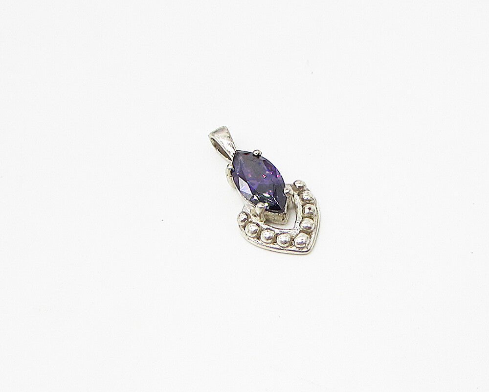 925 Sterling Silver  Faceted Amethyst Pebbled Drop Pendant  PT1998