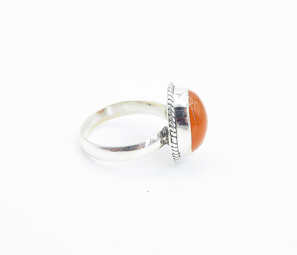 925 Sterling Silver  Cabochon Cut Carnelian Twist Cocktail Ring Sz 6.5  RG8515