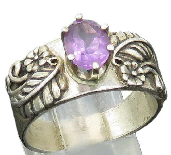CAROLYN POLLACK 925 Silver  Vintage Amethyst Floral Band Ring Sz 9  RG21089