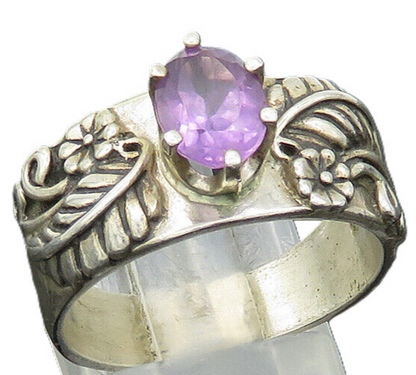 CAROLYN POLLACK 925 Silver  Vintage Amethyst Floral Band Ring Sz 9  RG21089